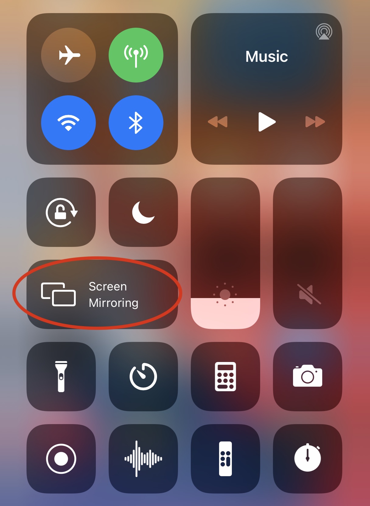 iOS 控制中心中的屏幕镜像