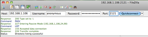 Connecting to the FTP server with FileZilla