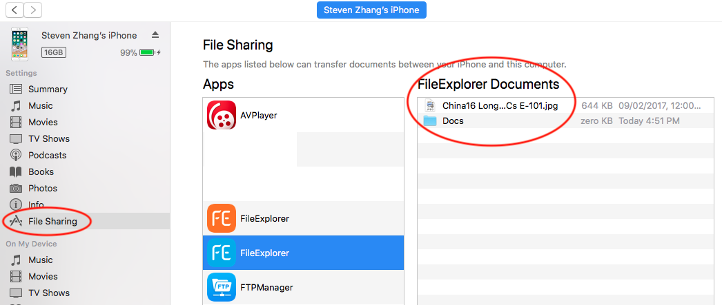 FE File Explorer documents in iTunes File Sharing