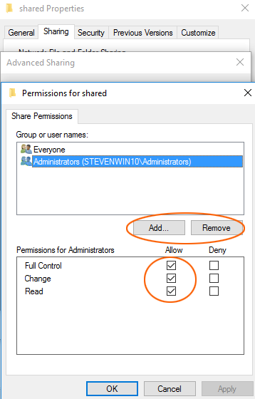 Advanced Sharing in Windows 10