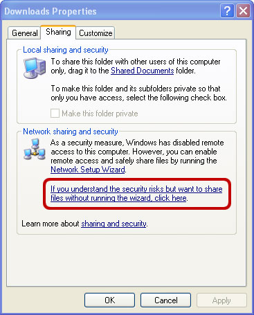 Enabling file sharing in Windows XP