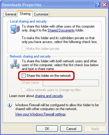 Folder-sharing options in Windows XP