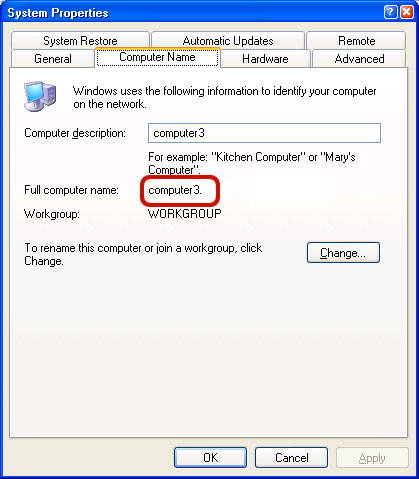 The computer name in Windows XP