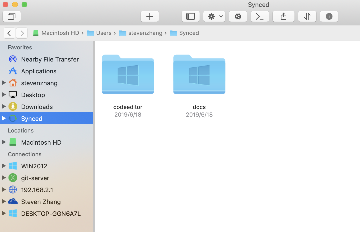 The Synced folder in FE File Explorer for macOS