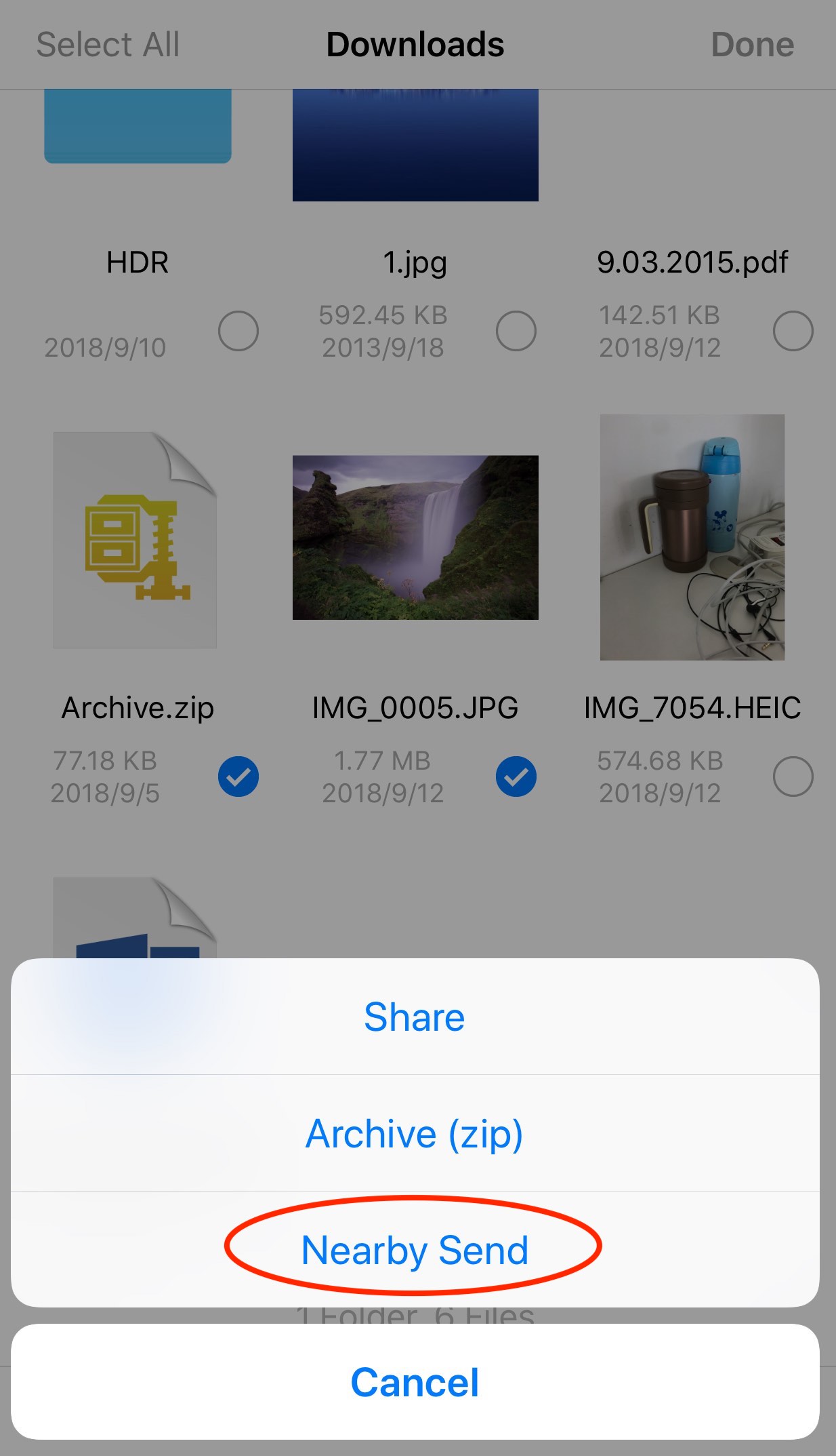 Selecting Nearby Send in FTPManager