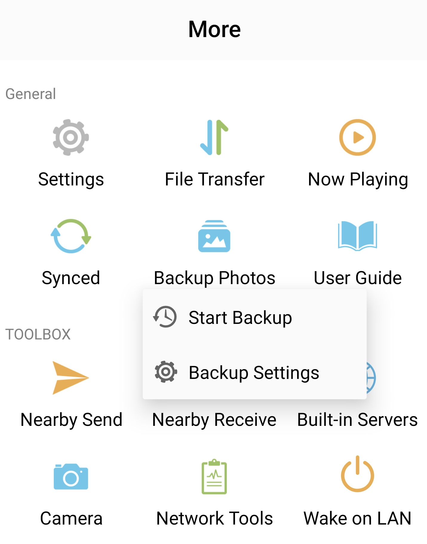 Starting a photo backup from the context menu