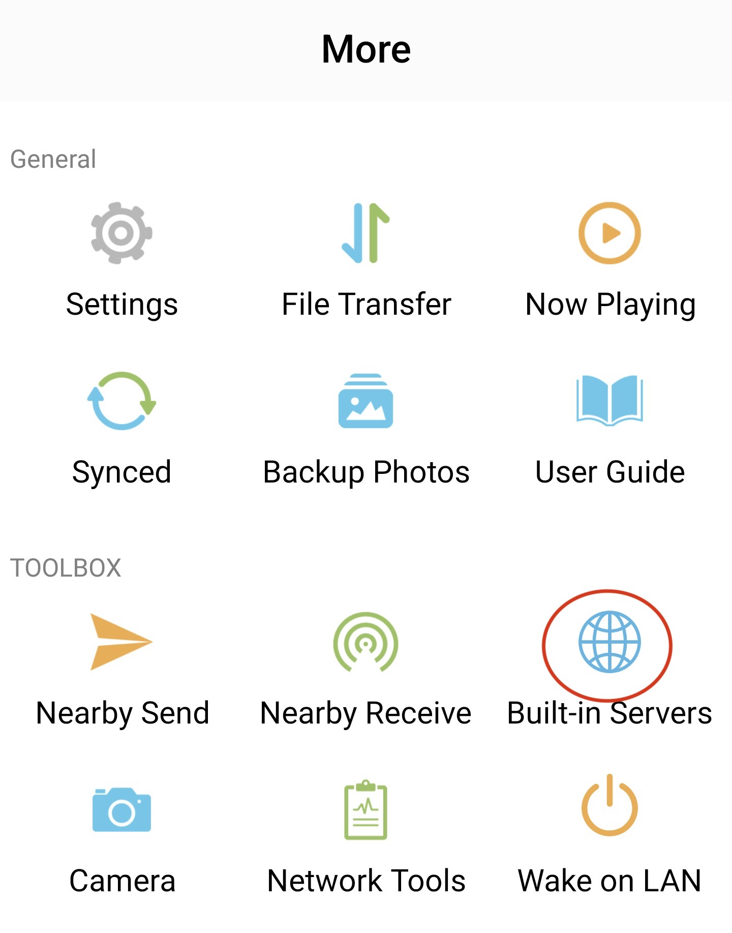 Opening the built-in FTP server in Owlfiles for Android