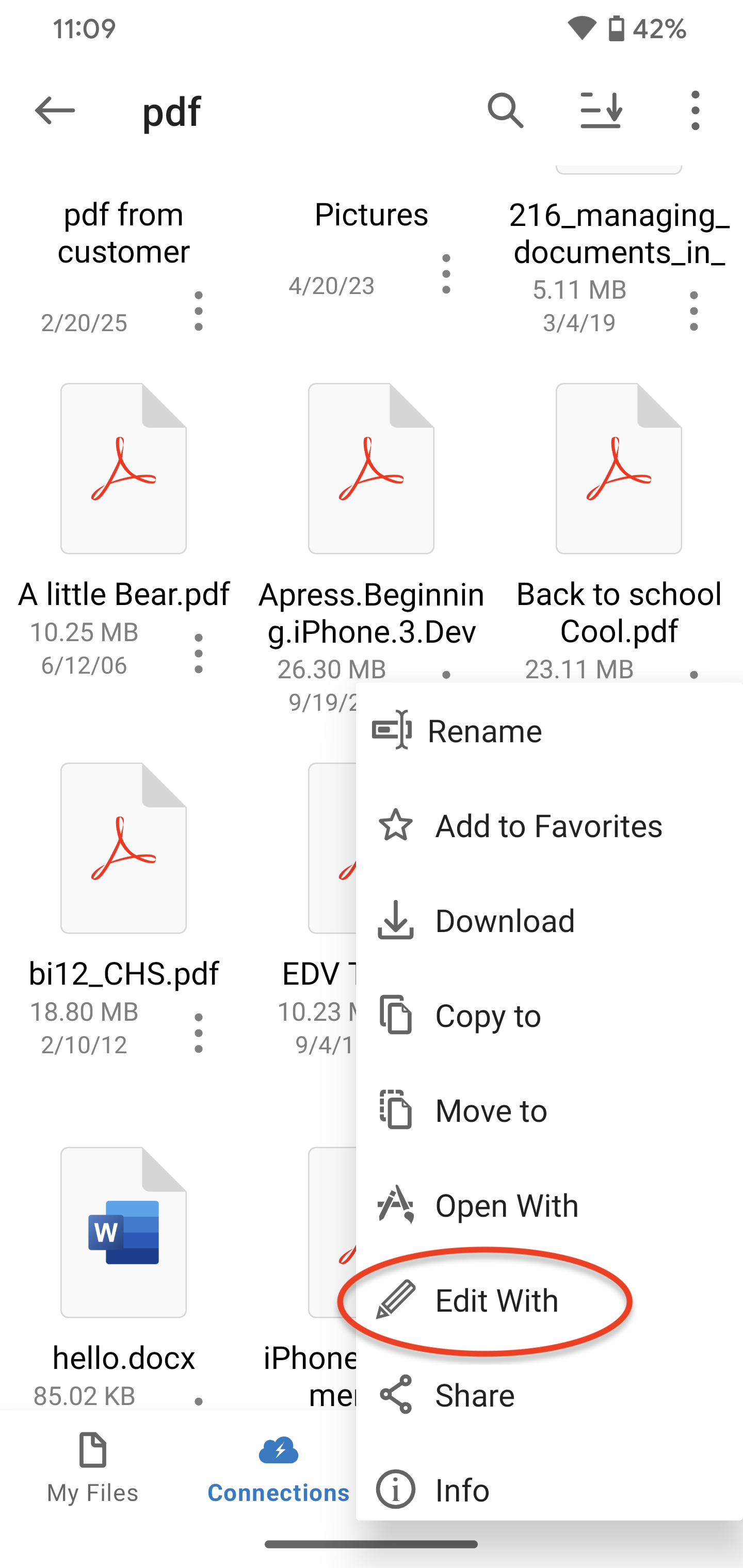 The Edit With action in the document context menu