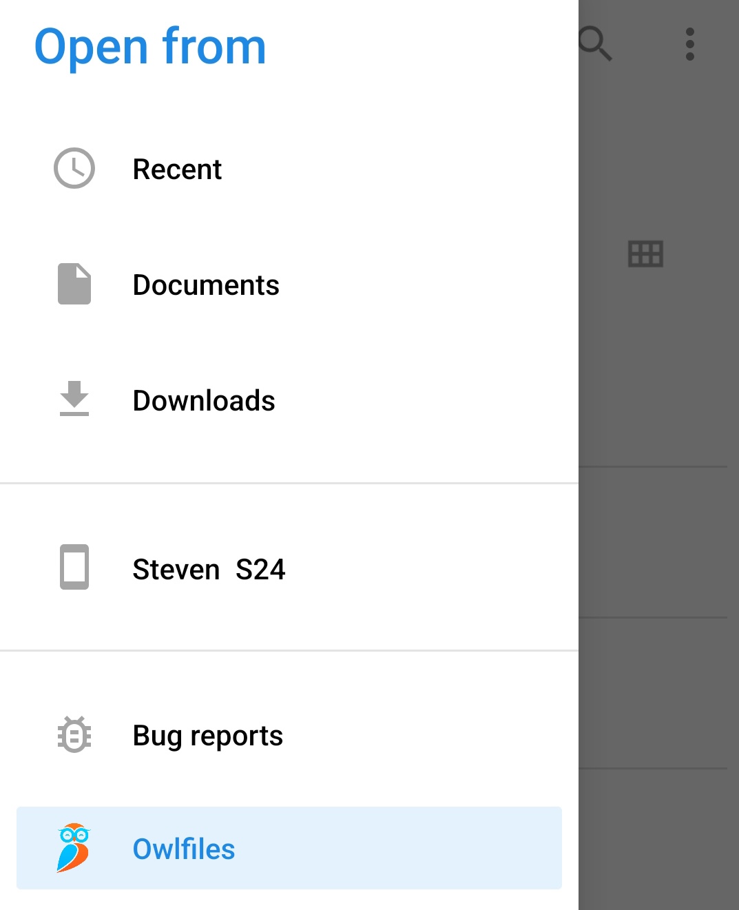 Owlfiles in the Android document picker