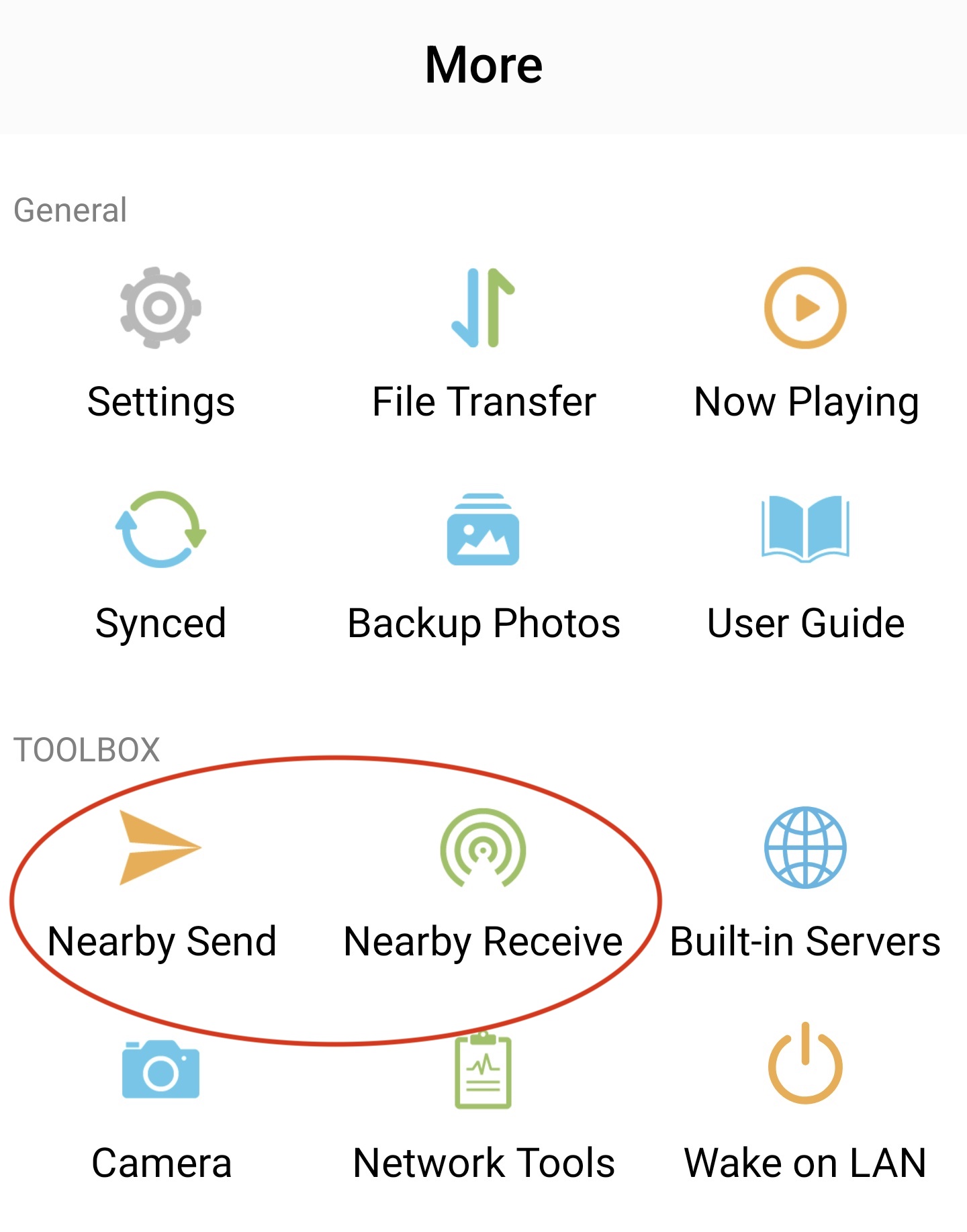 Nearby Receive in the More tab