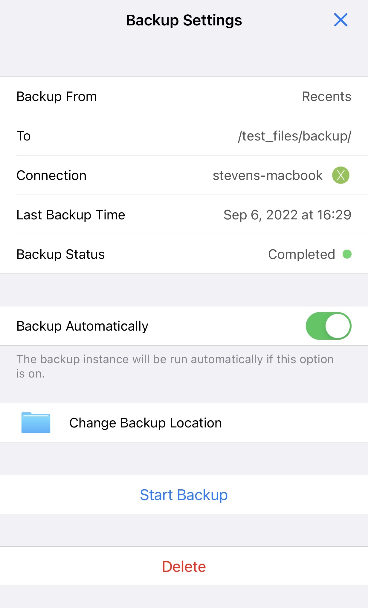 Photo backup settings in Owlfiles