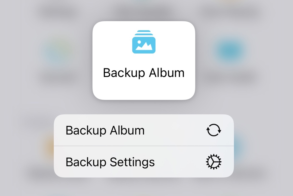 Starting a photo backup from the context menu