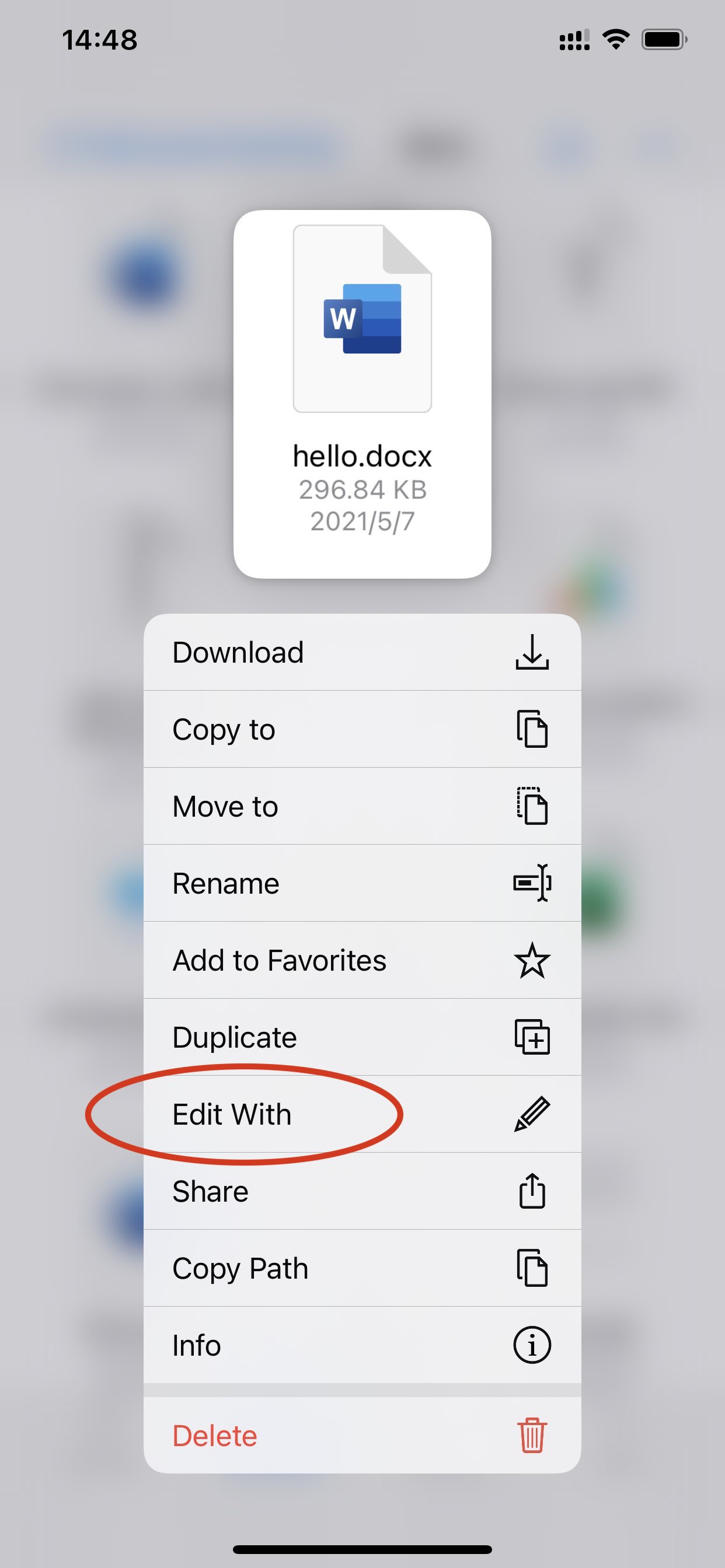 The Edit With action in the document context menu
