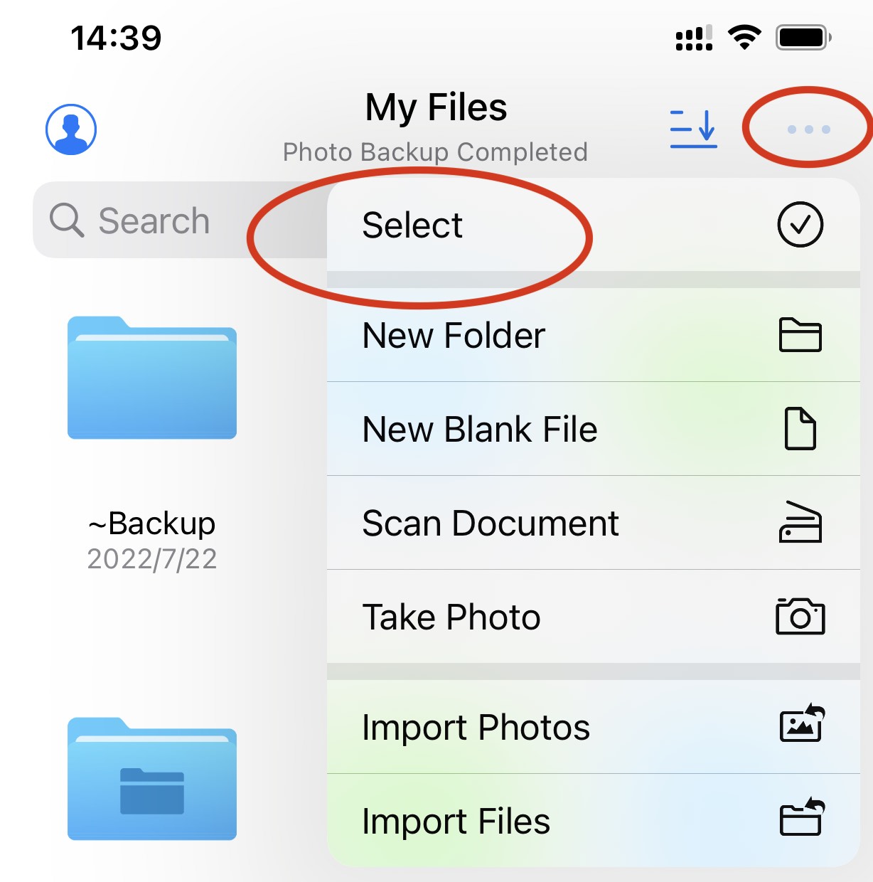 Selecting files in Owlfiles for iOS