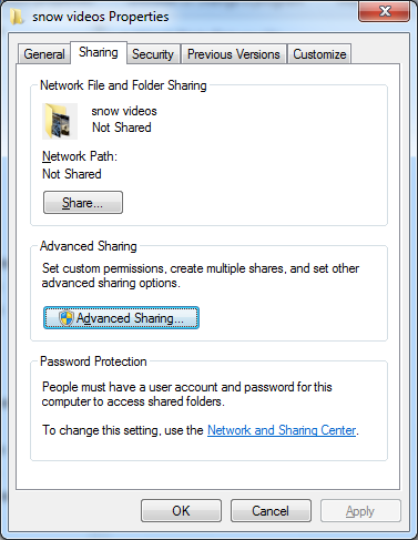 Windows 7 中的高级共享