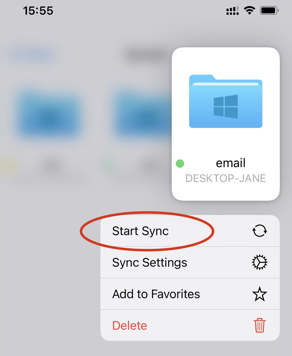 Starting a sync task from its context menu