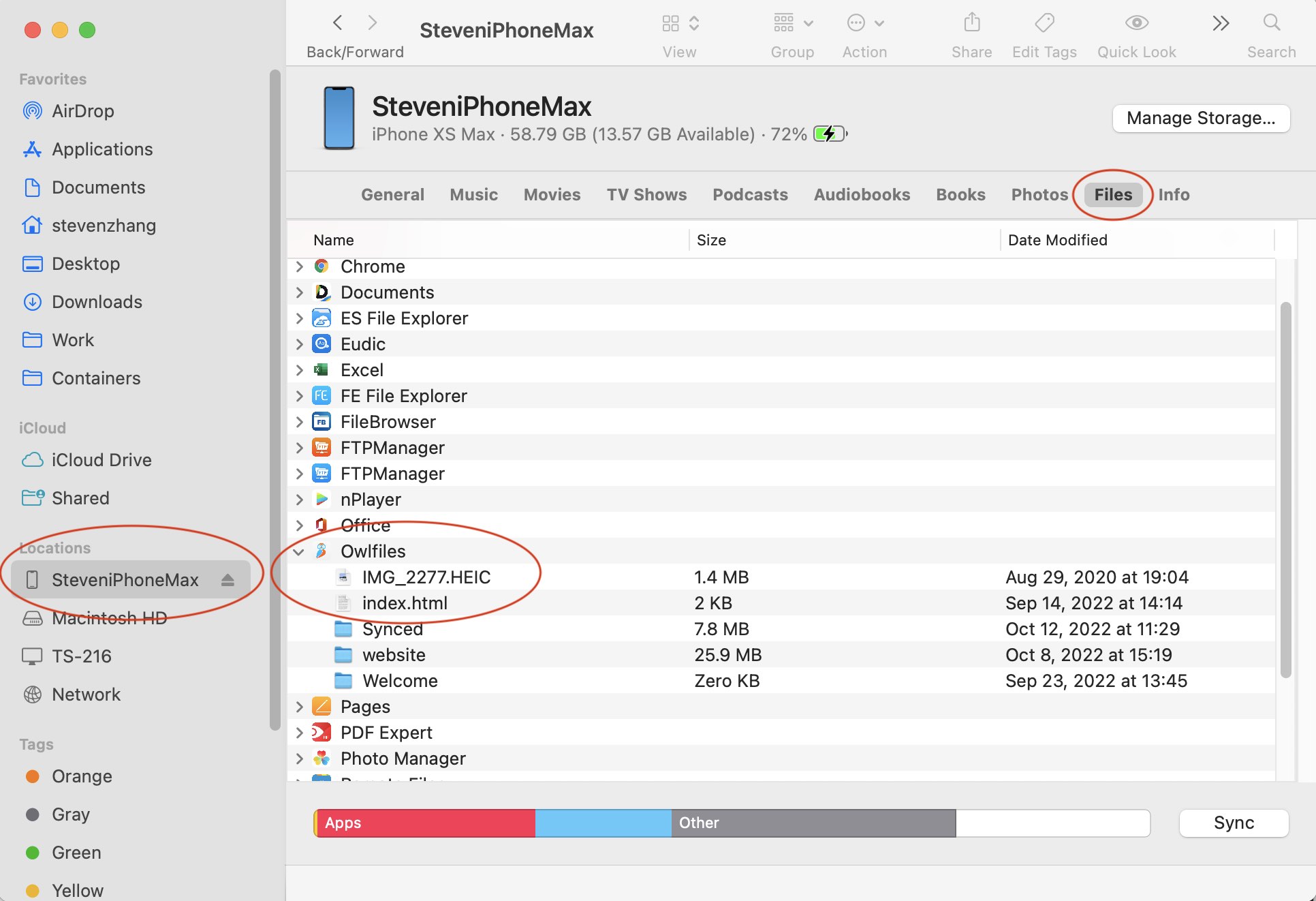 Owlfiles in the Finder Files tab