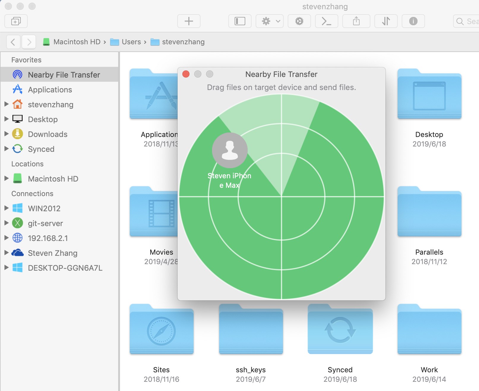 Nearby Receive in Owlfiles for macOS
