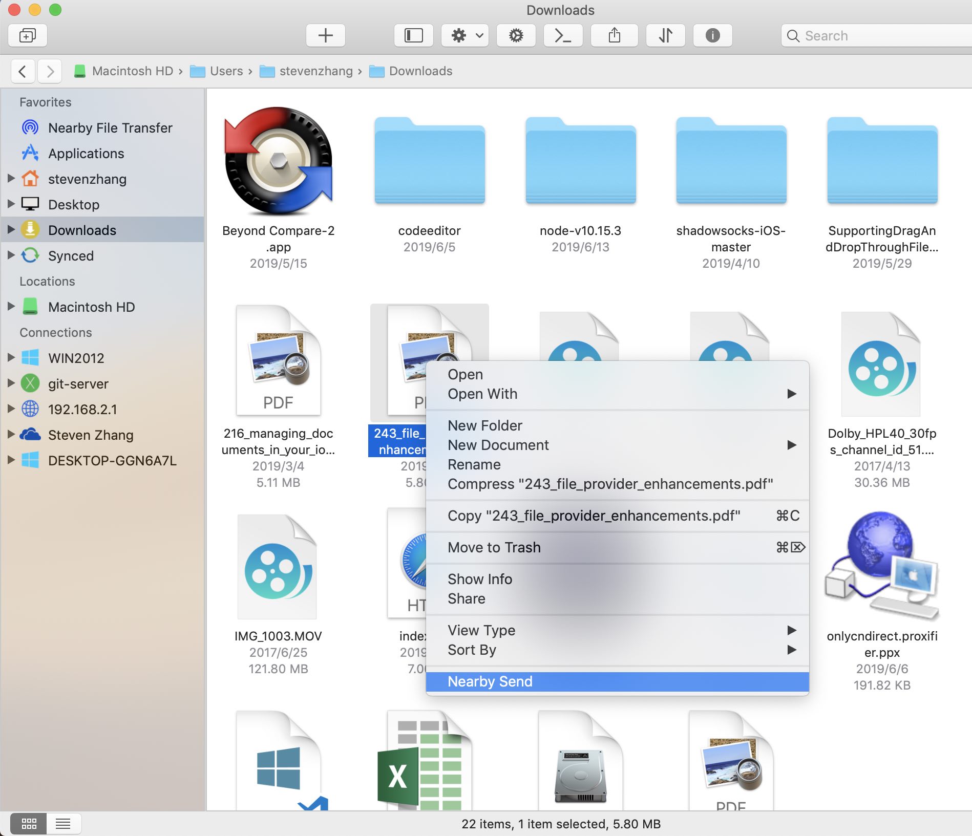 Sending files with Nearby Drop in Owlfiles for macOS