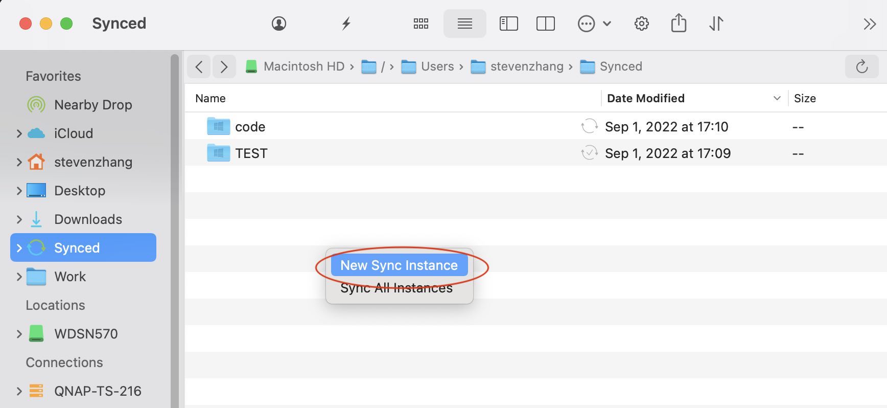 Creating a sync instance