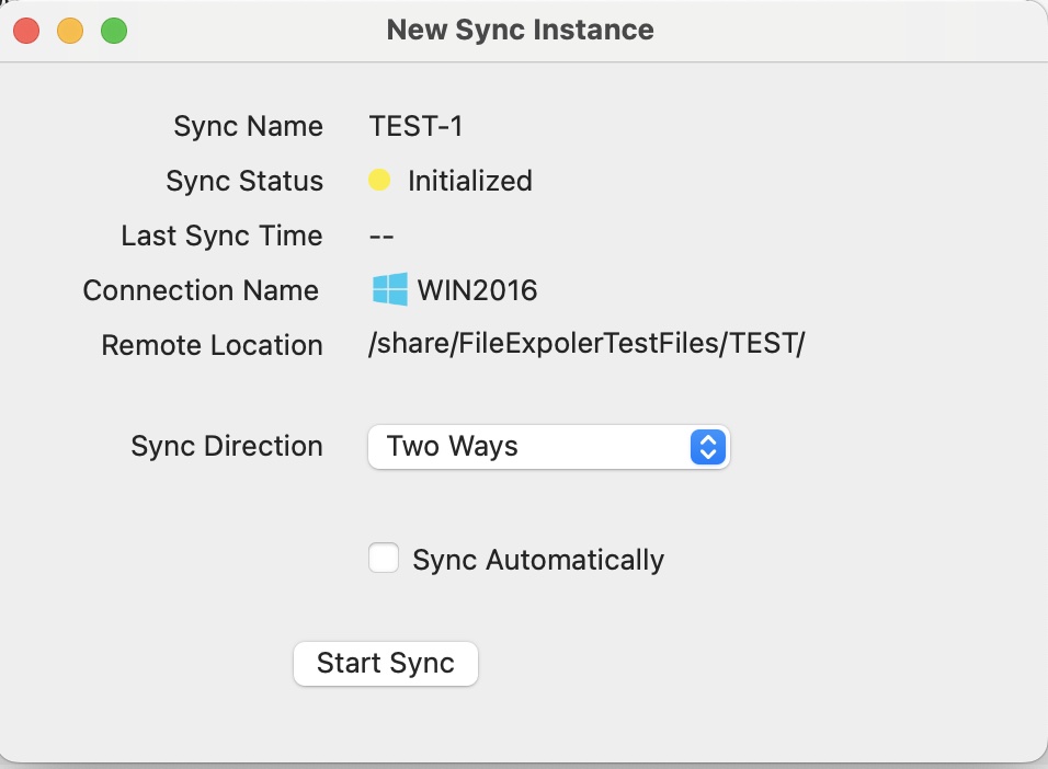 Sync direction and automatic-sync options