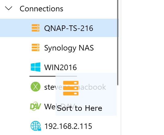 Reordering connections in Owlfiles for Windows