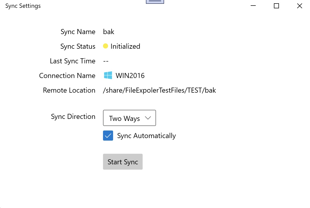 Sync direction and automatic-sync options