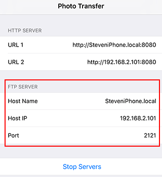 内置 FTP 服务器的详情