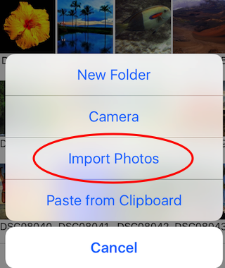 Importing selected photos